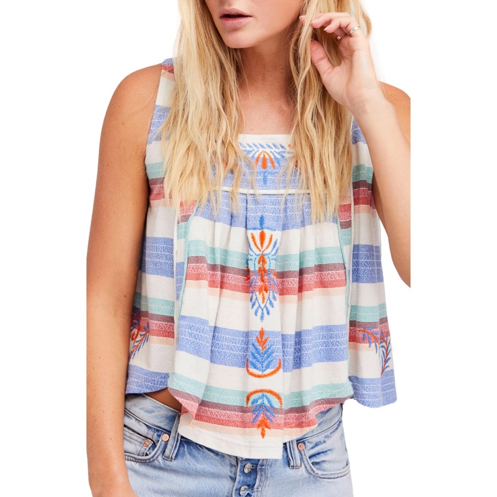 NWT Free People Embroidered Stripe Tank